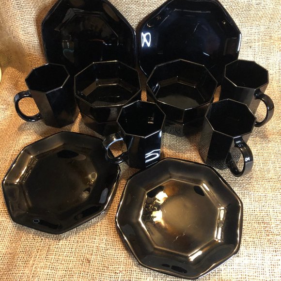 Octime Black Glass Dishes Set for 4 - Picture 3 of 5